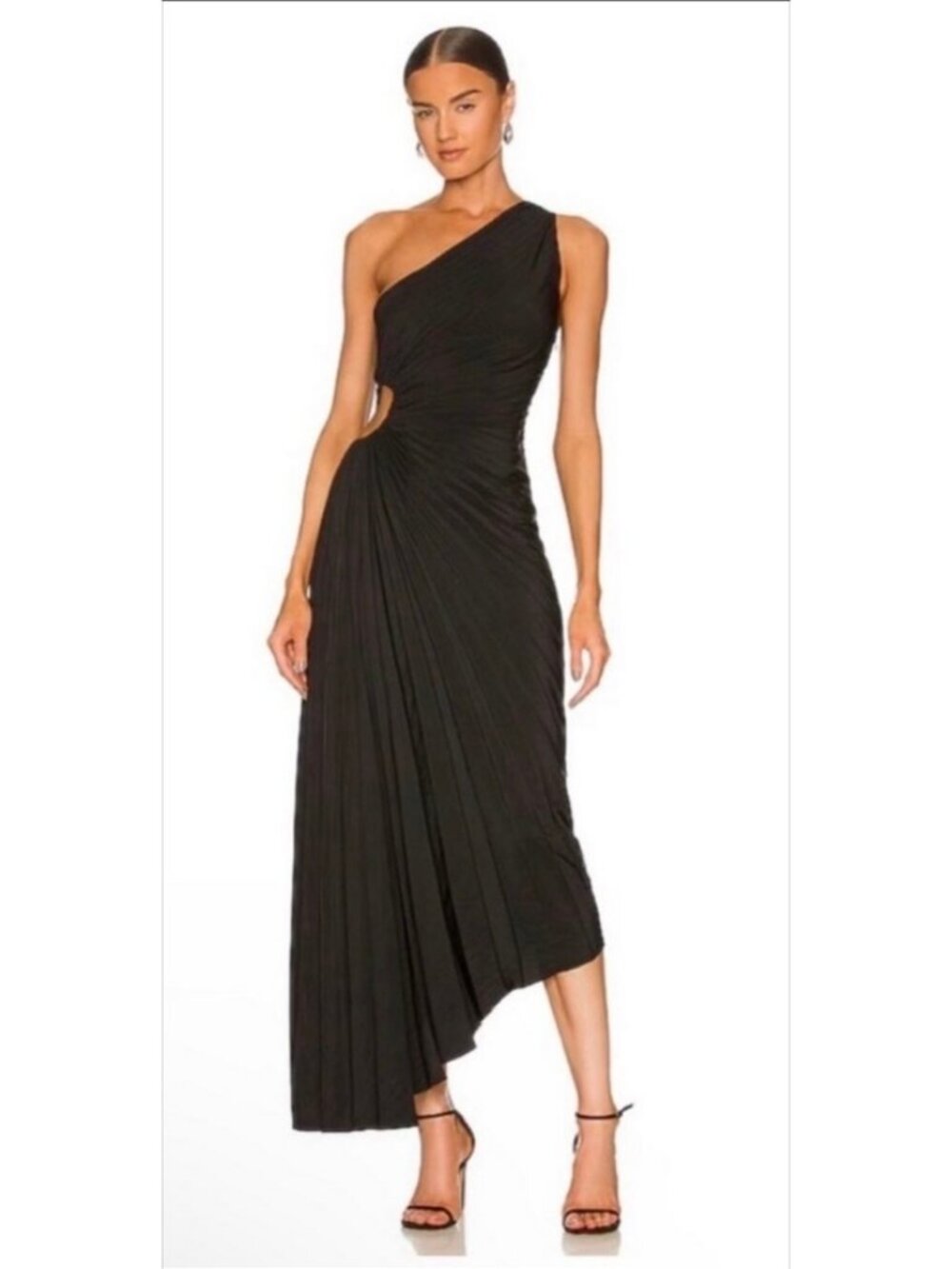 o.p.t Perko Deep Navy One Shoulder Pleated Cutout Dress XL NWT
